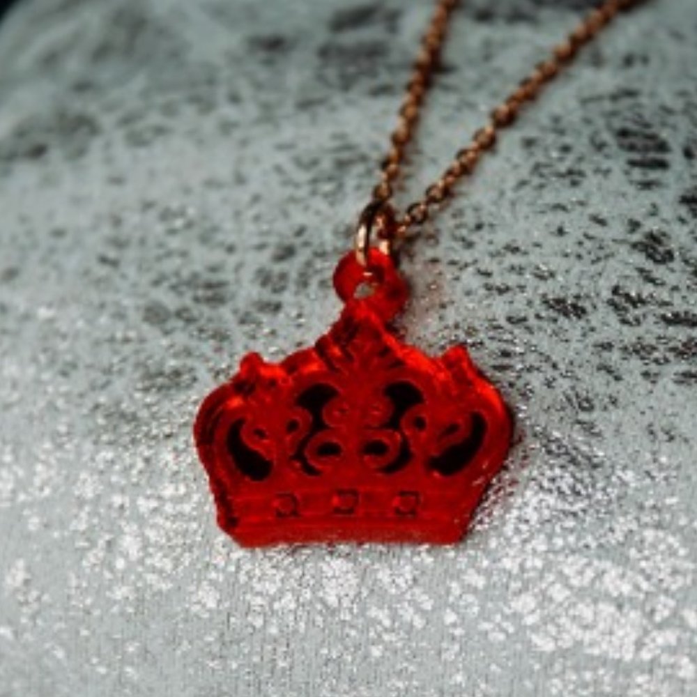 Royal Red Crown Acrylic Pendant with 18 inch Gold Chain